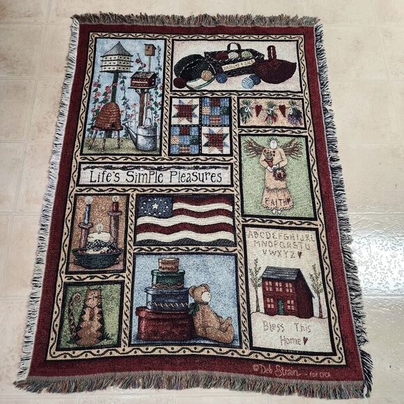 Deb Strain "Life's Simple Pleasures" Throw Blanket Tapestry 42"x59" - Picture 1 of 6